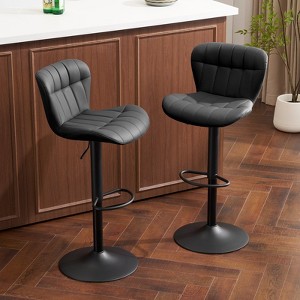 Furniliving Modern Swivel Barstools with Back, Set of 2, Faux Leather Upholstered Height-adjustable for Kitchen Island - 1 of 4