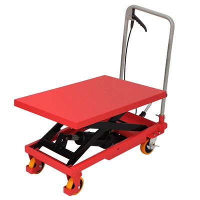 Hydraulic Lift Table Cart, 500 LBS Capacity, Manual Single Scissor Lift Table, 28.5" Max Height, Adjustable Mobile Elevating Cart