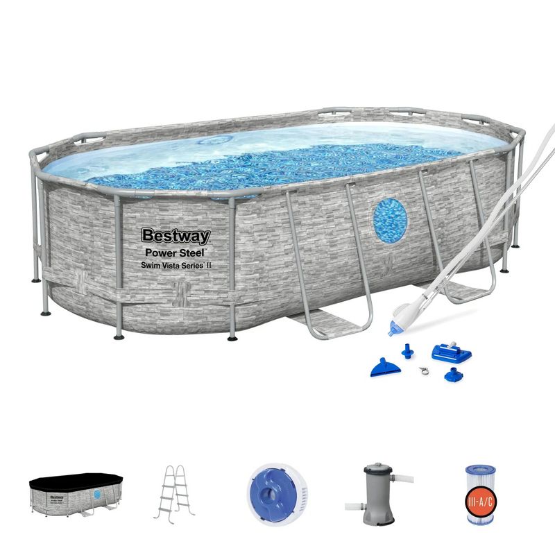 Bestway 14 Foot x 39.6 Inch Oval Above Ground Swimming Pool with 530 GPH Filter Pump and Bestway 530 GPH AquaCrawl Pool Maintenance Vacuum Cleaner, 1 of 7