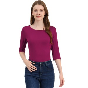 INSPIRE CHIC Women's Classic Solid Elbow Sleeves Round Neck Slim Fit T-Shirts - 1 of 4