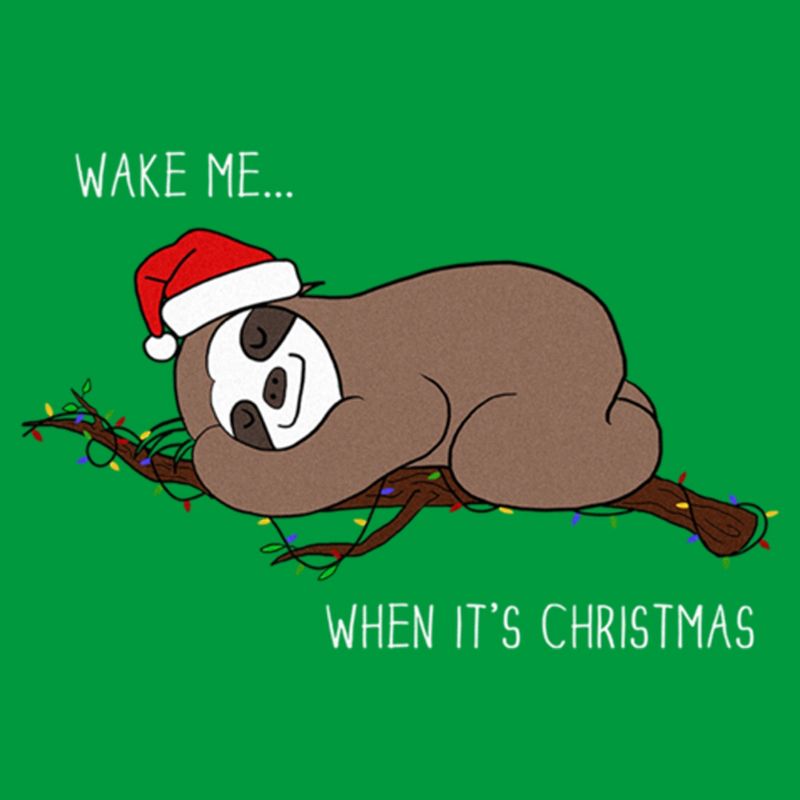 Juniors Womens Lost Gods Christmas Wake Me Sloth T-Shirt, 2 of 5