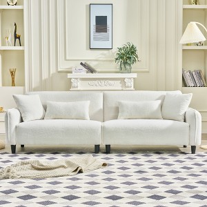 97'' Teddy Velvet Modern 3-Seater Sofa with 4 Pillows and Solid Wood Frame - 1 of 4