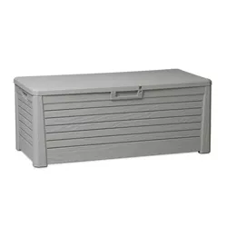 Toomax Florida UV Resistant Lockable Deck Storage Box Bench for Outdoor Pool Patio Garden Furniture & Indoor Toy Bin Container, 145 Gallon (Warm Grey)