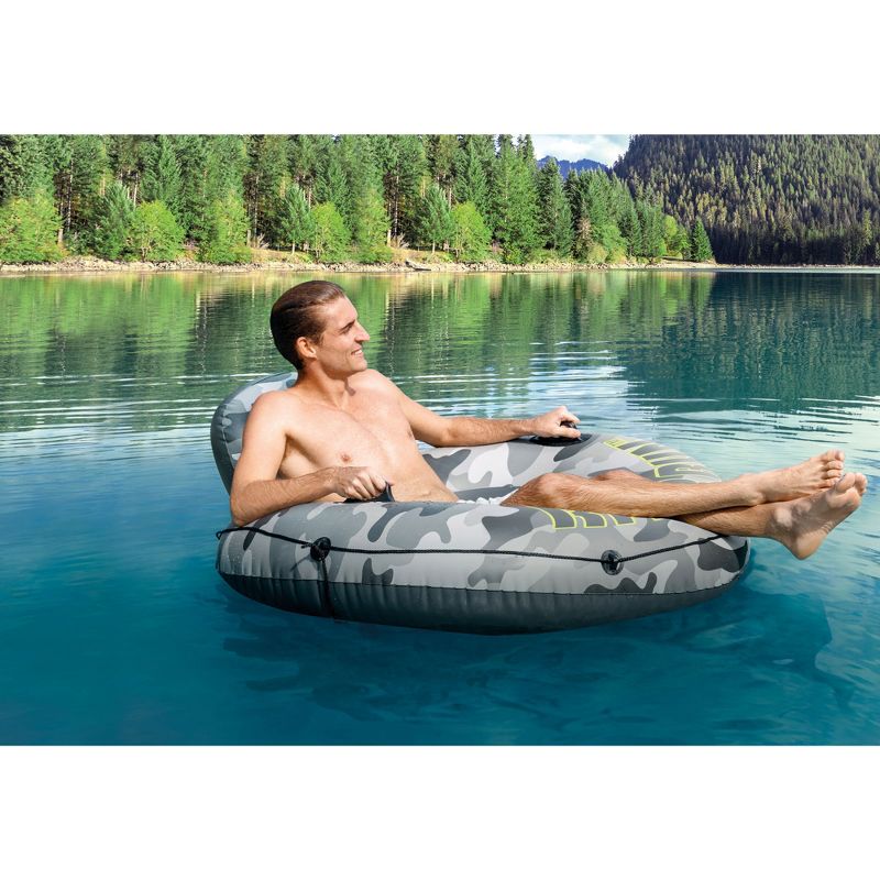 Intex 56835EP River Run I Camo Inflatable Floating Towable Water Tube Raft with Cup Holders and Handles for River, Lake or Pools, Gray Camo, 5 of 8
