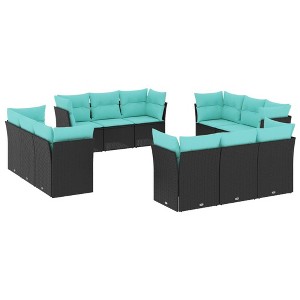 vidaXL Garden Sofa Set Black and Blue - 1 of 4