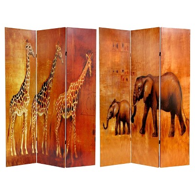 Giraffe & Elephant Double Sided Room Divider - Oriental Furniture