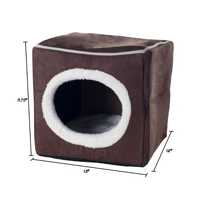 Dark Coffee Microfiber Orthopedic Enclosed Cube Pet Bed