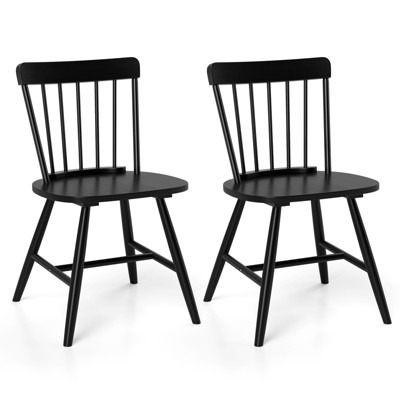 Tangkula Dining Chairs Set of 2 Farmhouse Kitchen Chair w/ Rubber Wood Frame Wide Seat
