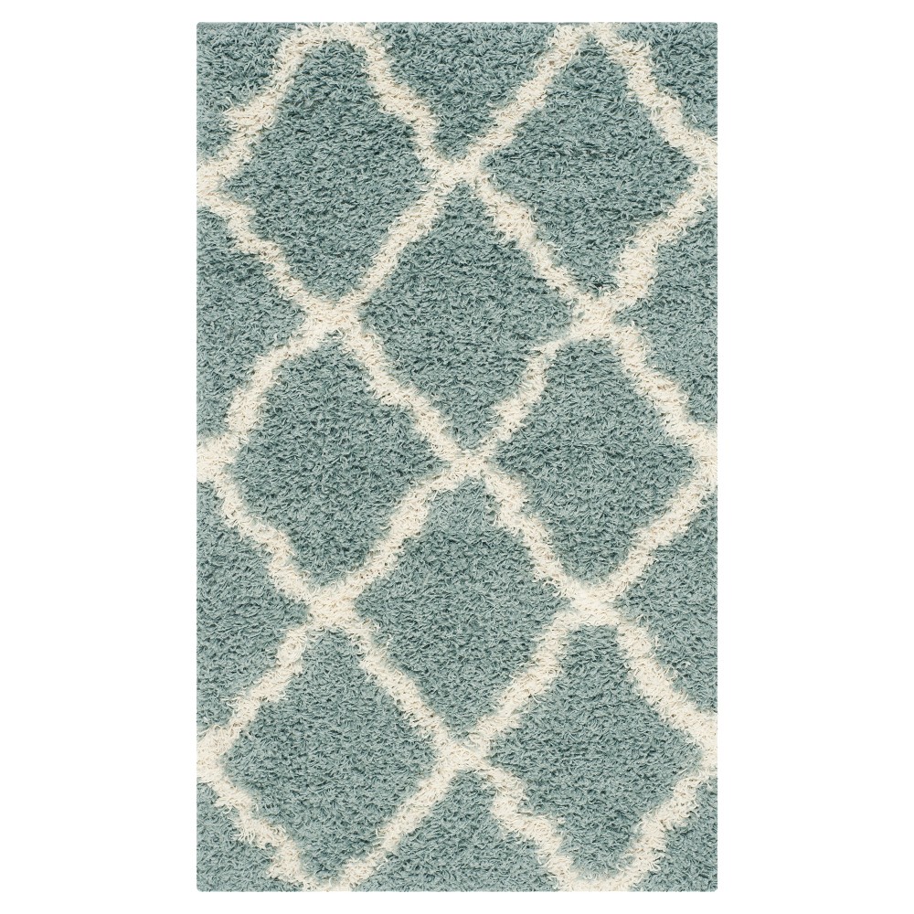 Seafoam/Ivory Geometric Shag/Flokati Loomed Area Rug - (4'x6') - Safavieh