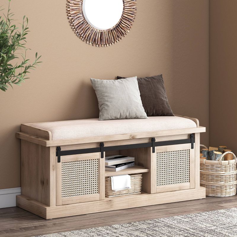 Niemi Rustic Storage Bench with Cushion Beige/ Natural/Black - Christopher Knight Home, 3 of 13