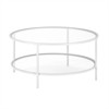 Two Shelf Round Metal Base Coffee Table in White with Glass Top - Henn&Hart - 3 of 4