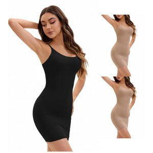 INSPIRE CHIC Women's 3 Packs Adjustable Spaghetti Strap Cami Full Slips Tummy Control Under Dress Nightwear - 1 of 4