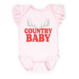 Country Baby Antlers Puff Print  - Baby Flutter Sleeve Bodysuit - 1 of 3