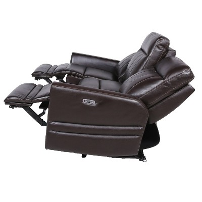 Brown Faux Leather Power Reclining Loveseat with Storage