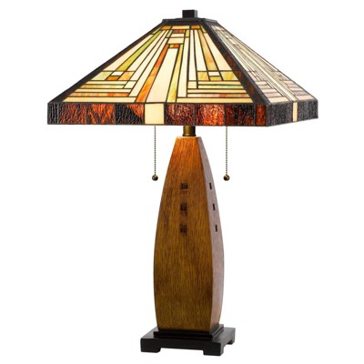 27" Bronze Stained Glass Tiffany Table Lamp with Resin Body