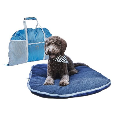 Lightspeed Ultra Plush Foldable Pet Bed with Machine Washable Carrying Bag for Traveling, Ideal for Road Trips, Camping, and Outdoor Activities, Blue