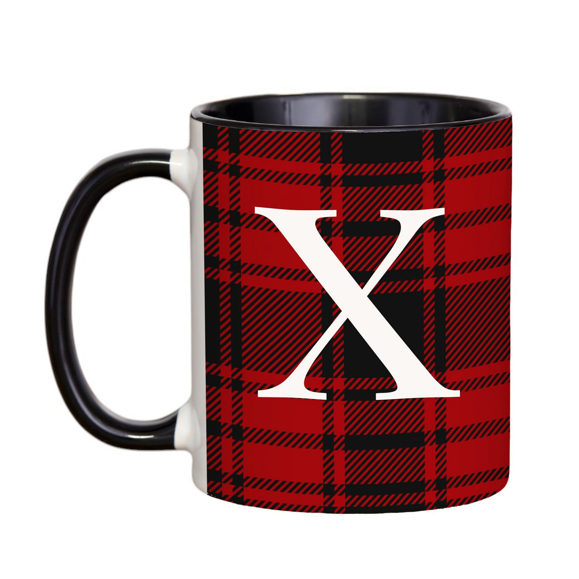 Personalization Mall Christmas Red Plaid Initial Coffee Mug