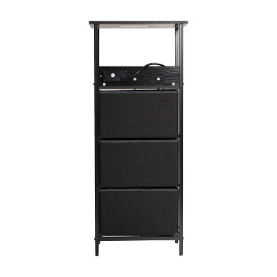 Charcoal Black 3-Drawer Nightstand with USB Charging Station