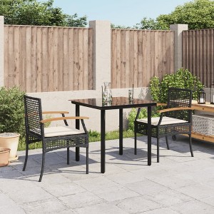 vidaXL 3 Piece Patio Dining Set with Cushions Black Poly Rattan - 1 of 4