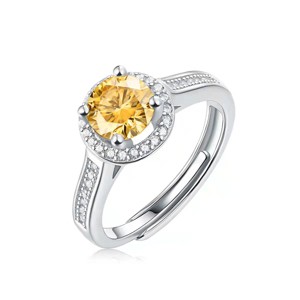 Guili 2ctw Fancy Yellow & White Lab-Created Moissanite Halo Engagement Anniversary Adjustable Ring - 1 of 3