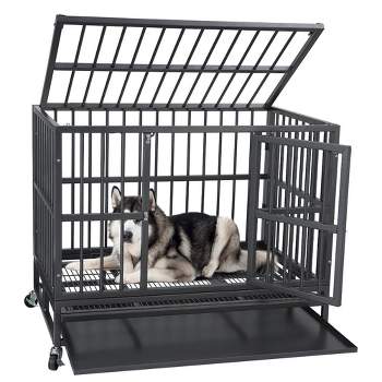 Dog Crates for Large Dogs,45IN Heavy Duty Dog Crate,Large Dog Kennel with Double Door and Removable Tray Design