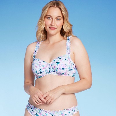 Women's Scrunchy Strap Longline Bikini Top - Shade & Shore™ Multi Blue  Floral Print : Target