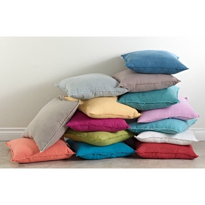 Natural Linen Square Throw Pillow with Fringed Edges