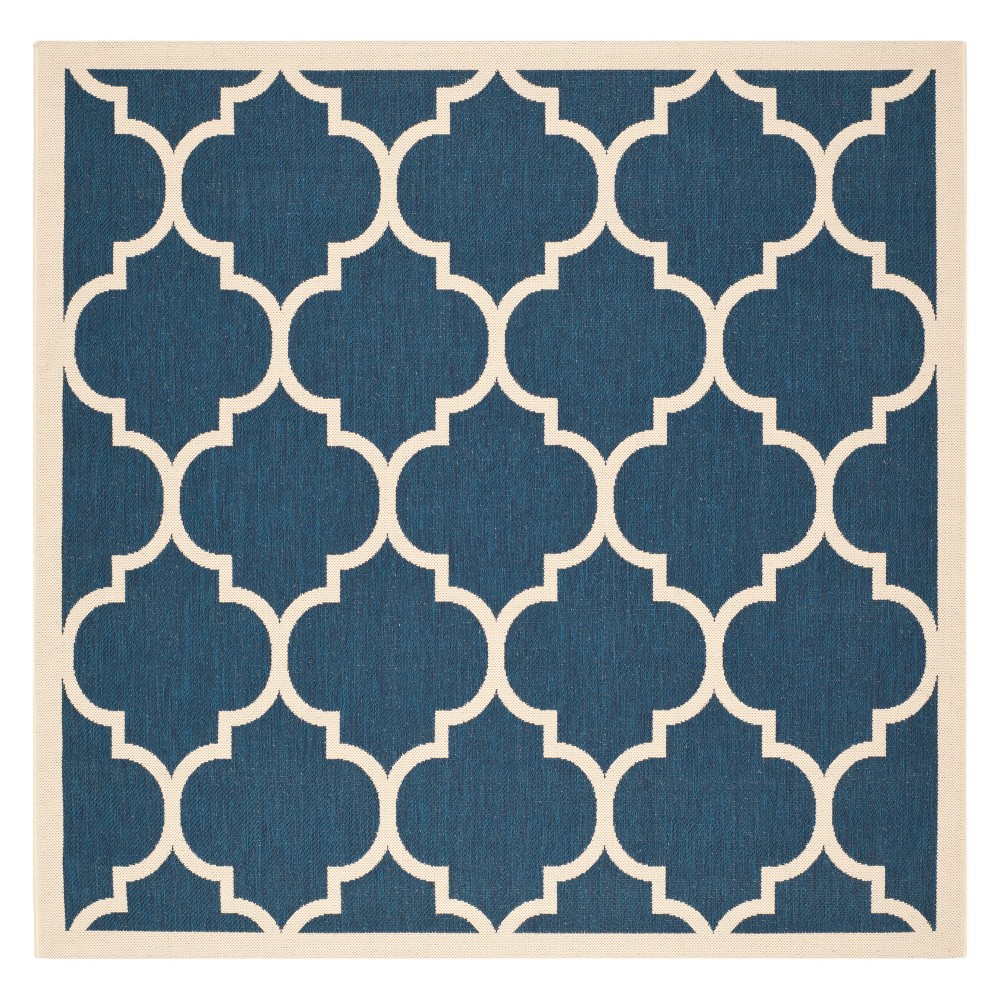 7'10inX7'10in Courtyard Alyssa Outdoor/Indoor Rug - Navy/Beige - Safavieh