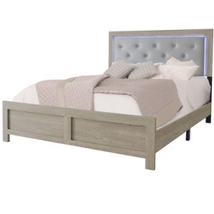 Okak Luxury Style Queen/King Button Tufted Bedroom Bed Frame with PU Upholstered Headboard,Modern Soft Bed No Box Spring Needed - 1 of 4