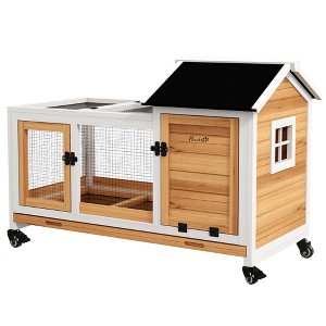 Wooden Rabbit Hutch with Wheels, Run, Slide-out Tray for Small Animals, Guinea Pig - 1 of 4