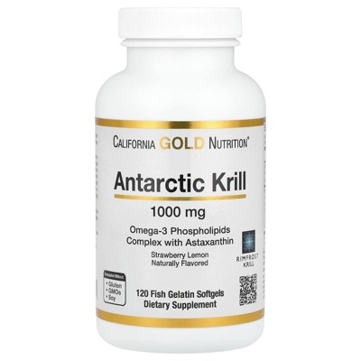 Antarctic Krill Oil, Omega-3 Phospholipids with Naturally Occurring Astaxanthin, Natural Strawberry & Lemon Flavor, Non GMO, 1,000 mg, 120 Fish