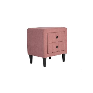 Poundex,2-Drawer Brushed Linen Fabric Upholstered Nightstand - 1 of 4