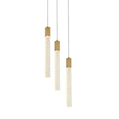 Satin Gold 3-Light LED Cluster Pendant with Crystal Bars