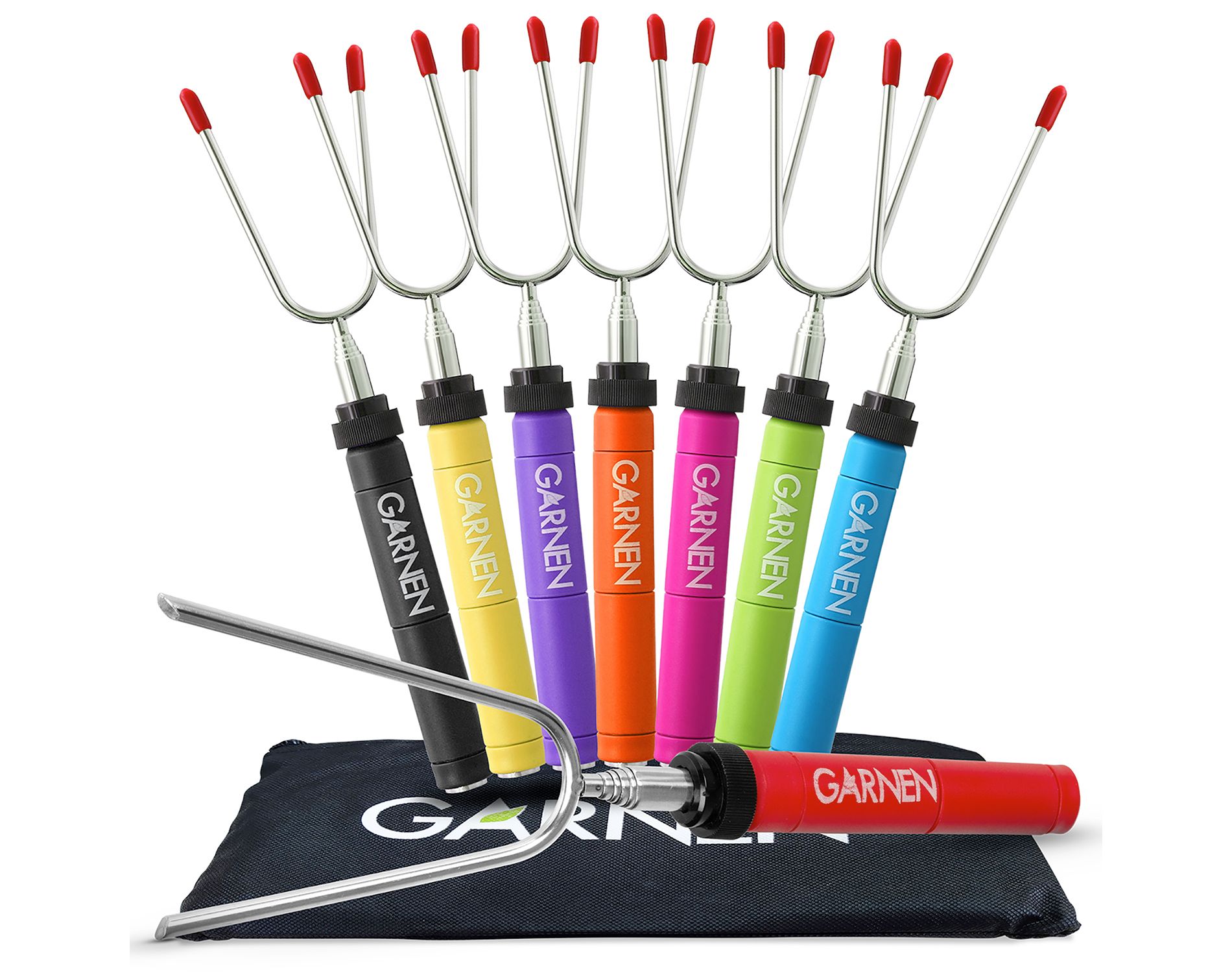 Garnen [FDA Certified] 8 Pack Smores Sticks for Fire, Telescoping Marshmallow Roasting Sticks, Stainless Steel Skewers Sticks for BBQ Hot Dog Camping