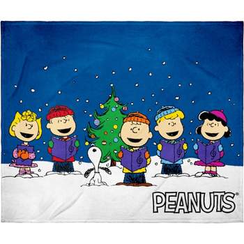 Peanuts Charlie Brown And Gang Christmas Carol Silk Touch Plush Throw Blanket Blue