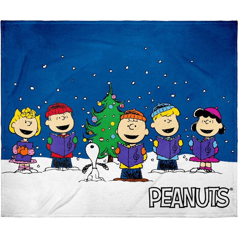 Peanuts Charlie Brown And Gang Christmas Carol Silk Touch Plush Throw Blanket Blue, 1 of 5