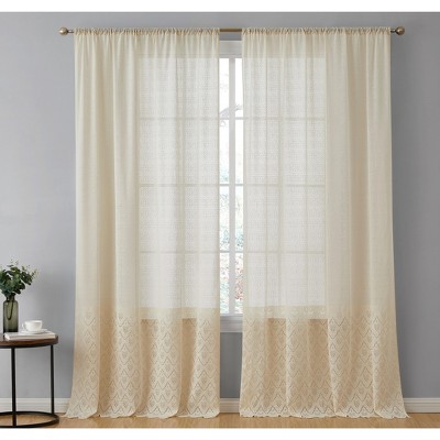 HLC.ME Monaco Decorative Ombre Lace Semi Sheer Light Filtering Rod Pocket Window Treatment Curtain Drapery Panels - Set of 2