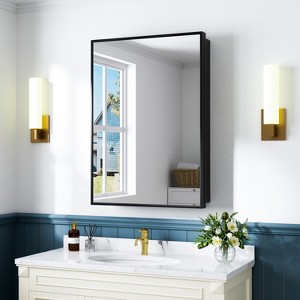 Elise Bathroom Medicine Cabinet with Mirror, Surface or Recessed Mount, Adjustable Tempered Glass Shelves, Reversible - 1 of 4