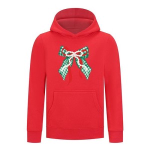 Everyday Kids Christmas Collection Green Gingham Pearl Bow Girls Pullover Hoodie – Holiday Sweatshirt - Red - 1 of 1