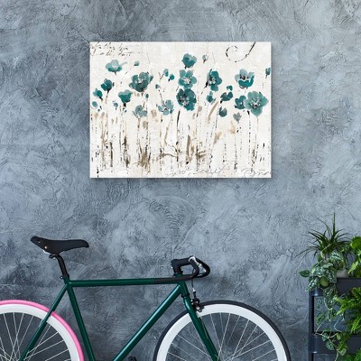 40.5" x 30.5" Abstract Turquoise Floral Canvas Wall Art