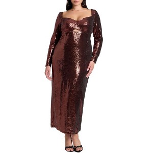 ELOQUII Women's Plus Size Maxi Sequin Dress - 16, Chocolate Fondant - 1 of 4