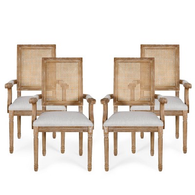 Set of 4 Maria French Country Wood and Cane Upholstered Dining Chairs - Christopher Knight Home