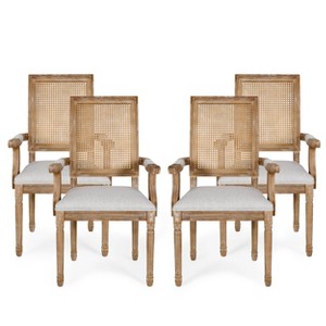Set of 4 Maria French Country Wood and Cane Upholstered Dining Chairs - Christopher Knight Home - 1 of 4