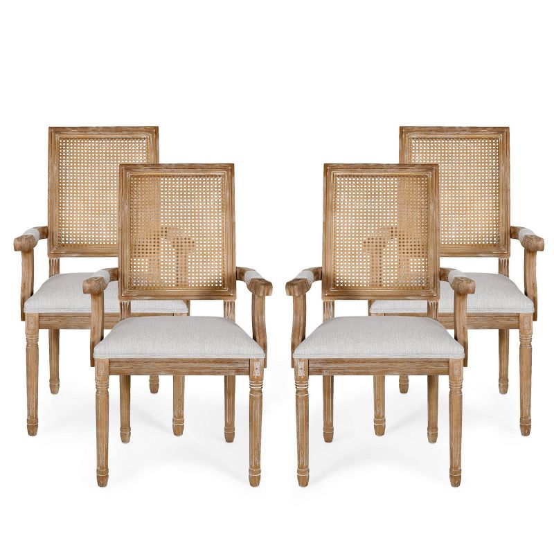 Set of 4 Maria French Country Wood and Cane Upholstered Dining Chairs - Christopher Knight Home, 1 of 18