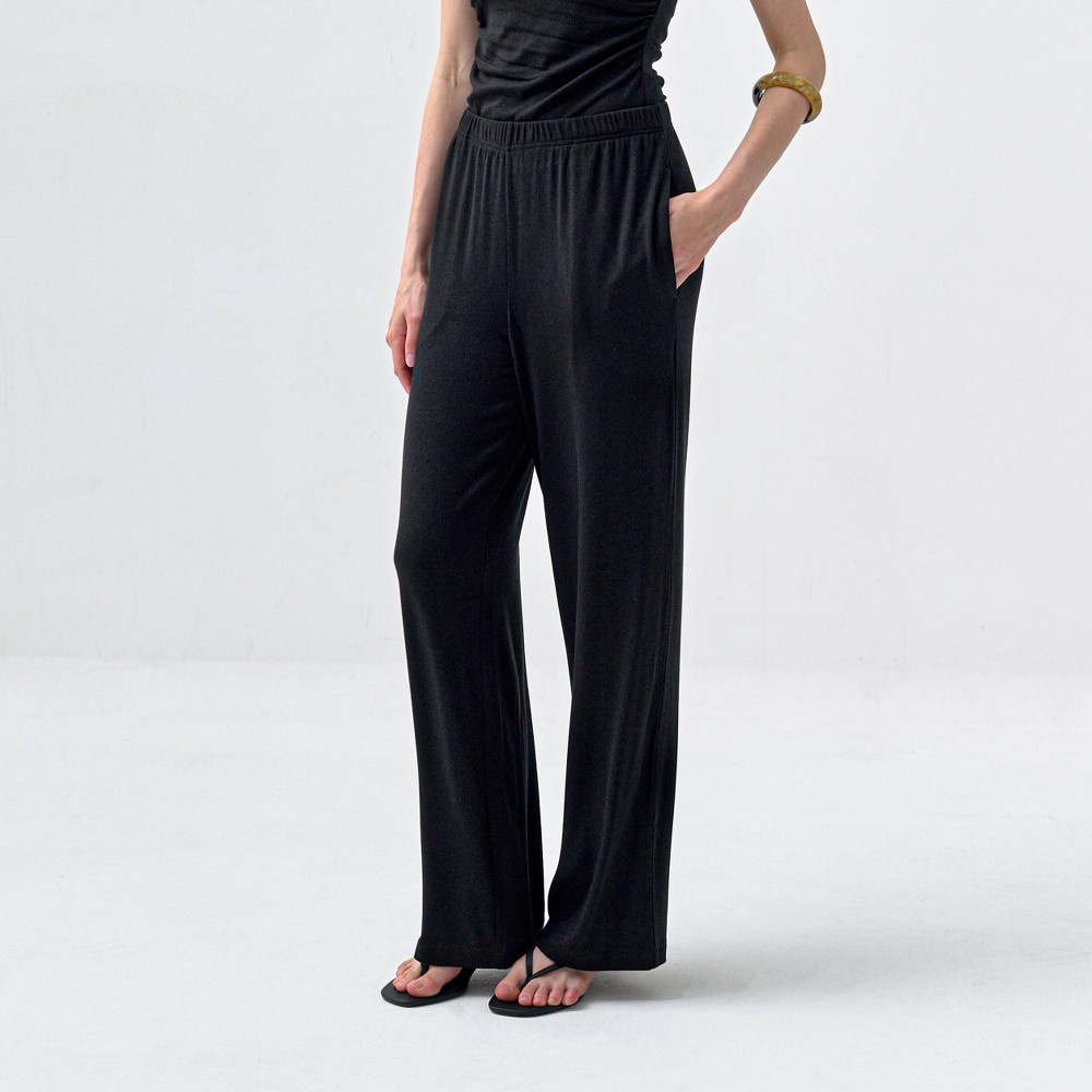 Women's High-Rise Wide Leg Ribbed Pull-On Pants - A New Day™ Black XXL