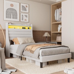 Comfy Upholstered Platforms Bed Frame , Modern Bed Frame with Wood Slat Support, No Box Spring Needed, Easy Assembly - 1 of 4
