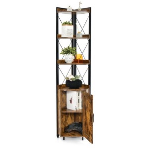 Tangkula 6-tier Corner Shelf with Cabinet 71 Inches Tall Corner Bookshelf with 5-position Adjustable Shelf & Door Free Standing Corner Storage Shelf - 1 of 4