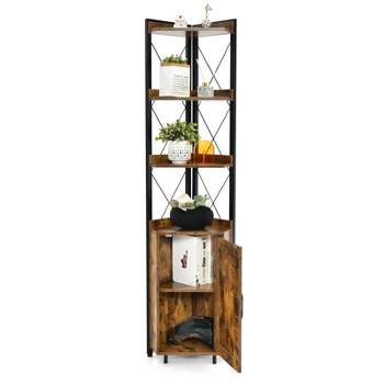 Tangkula 6-tier Corner Shelf with Cabinet 71 Inches Tall Corner Bookshelf with 5-position Adjustable Shelf & Door Free Standing Corner Storage Shelf