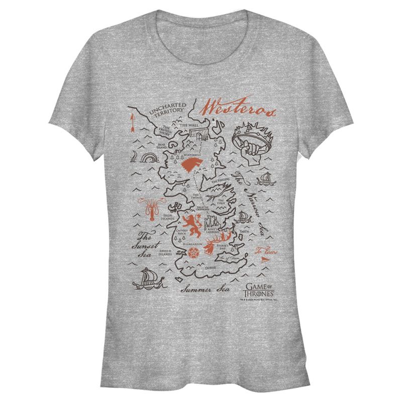 Juniors Womens Game of Thrones Westeros Map T-Shirt, 1 of 4