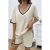 I am a Fashion Junky Knit Solid Deep V Neck Loose Drawstring Loose Set - 2 of 4